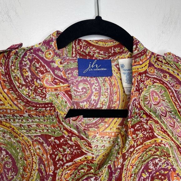 j. h. collectibles Button-Up SheerBlouse Tunic Size L Women’sBohoPaisleyFestival - Picture 13 of 13